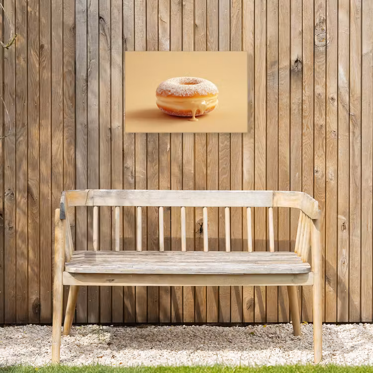 Donut - Romig - Poedersuiker - Beige Tuinposter op houten frame 2 cm dik klein -sfeer4