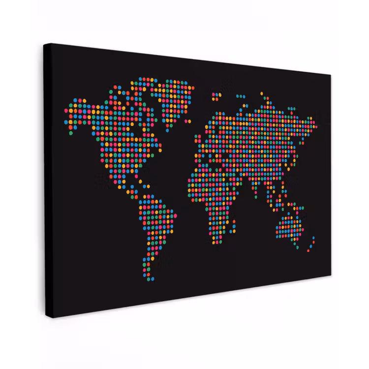 Stippen - Kleurrijk - Wereldkaart Tuinposter op houten frame 2 cm dik klein -3d