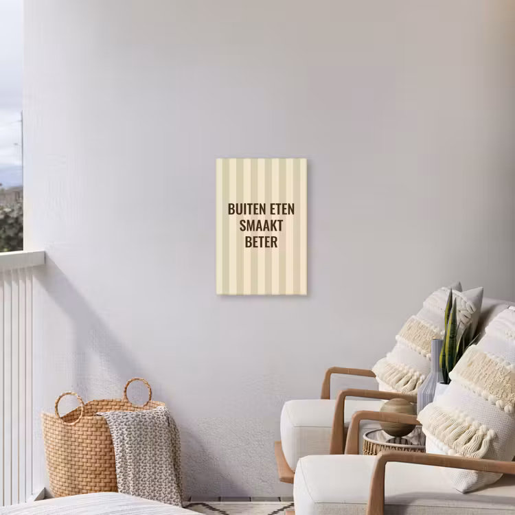Buiten - Quote - Strepen - Zomer Tuinposter op houten frame 2 cm dik klein -sfeer1