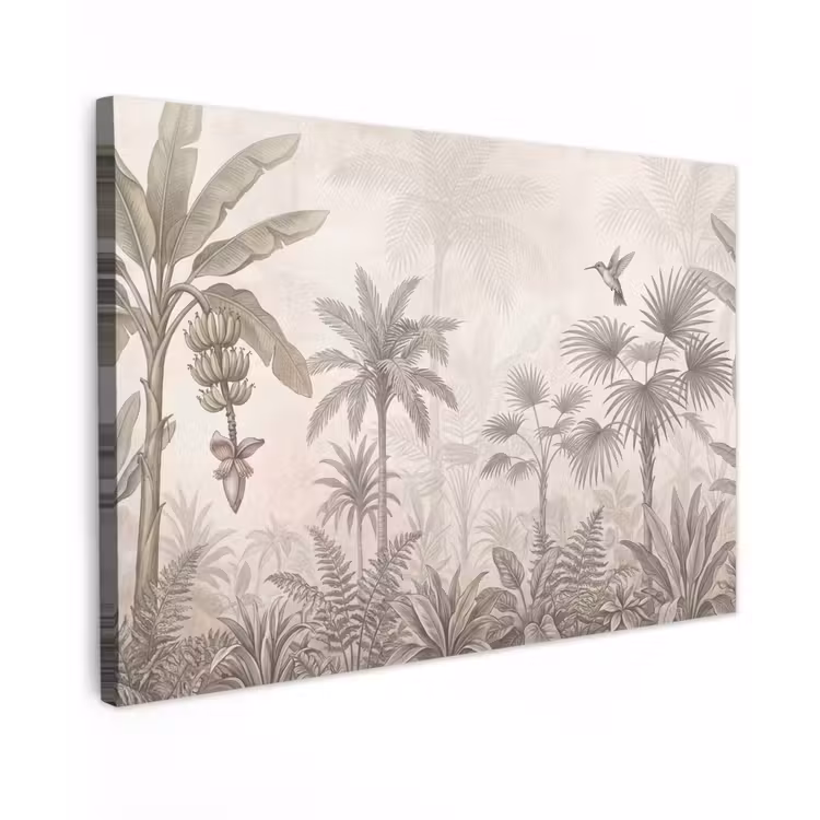 Jungle - Banenboom - Kolibrie - Beige Tuinposter op houten frame 2 cm dik klein -3d