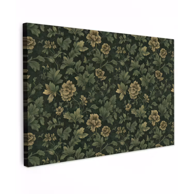 Donker - Groen - Goud - Botanisch Tuinposter op houten frame 2 cm dik klein 845 -3d