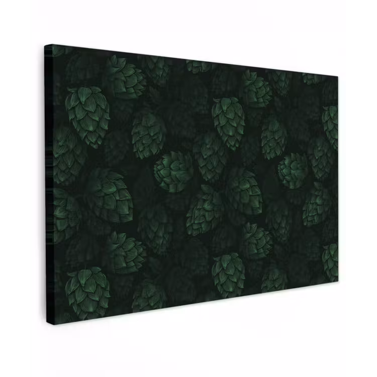 Donker - Groen - Hopbellen - Botanisch - Illustratie Tuinposter op houten frame 2 cm dik klein 845 -3d