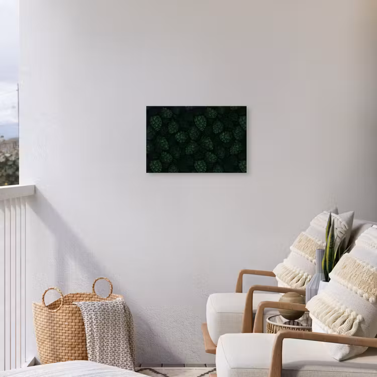 Donker - Groen - Hopbellen - Botanisch - Illustratie Tuinposter op houten frame 2 cm dik klein 845 -sfeer1