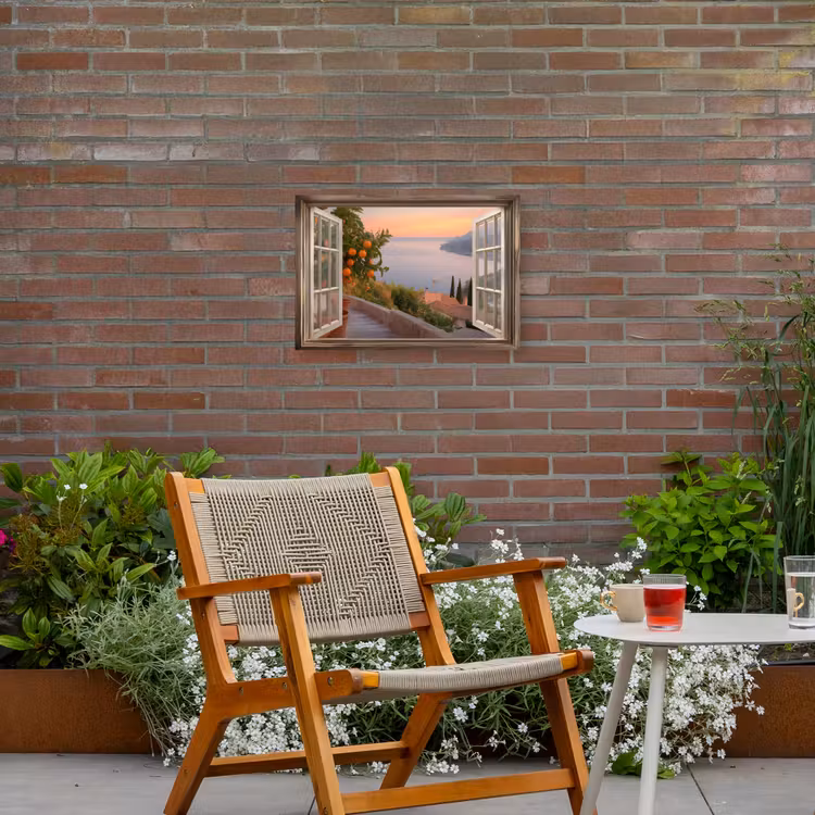 Doorkijk - Uitzicht - Meer - Landschap Tuinposter op houten frame 2 cm dik klein -sfeer3
