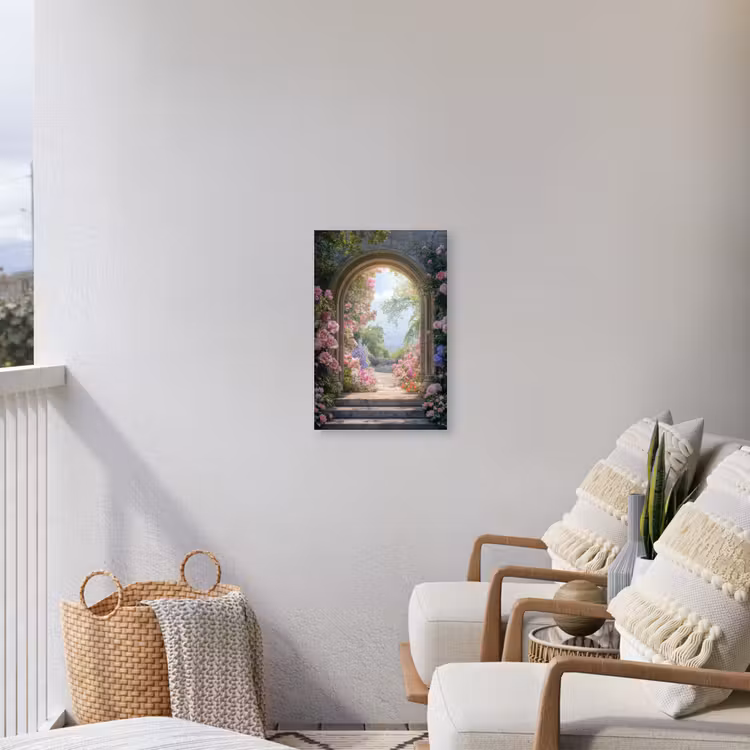 Doorkijk - Rozen - Vintage - Bloemen Tuinposter op houten frame 2 cm dik klein -sfeer1