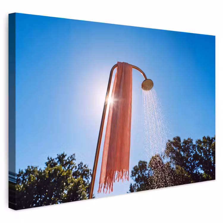 Douche - Water - Zomer - Blauw Tuinposter op houten frame 2 cm dik klein -3d