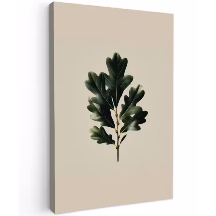 Eikenbladeren - Beige - Groen - Golvende randen Tuinposter op houten frame 2 cm dik klein -3d