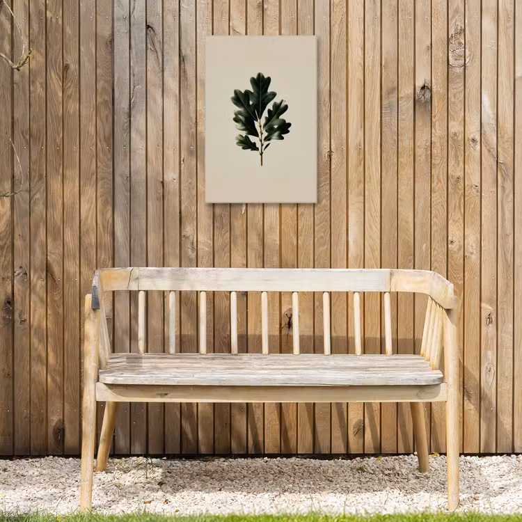 Eikenbladeren - Beige - Groen - Golvende randen Tuinposter op houten frame 2 cm dik klein -sfeer4