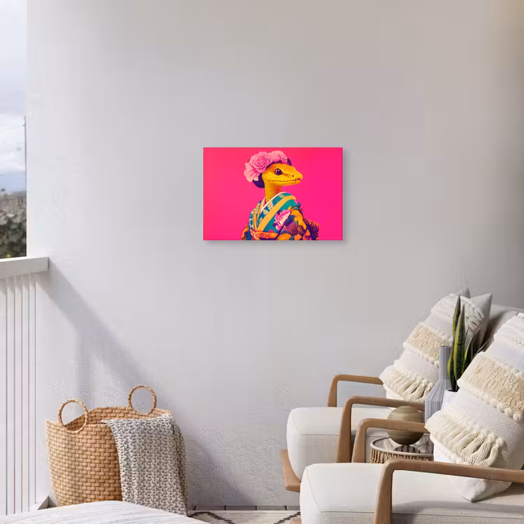 Hagedis - Bloemen - Roze - Kimono Tuinposter op houten frame 2 cm dik klein -sfeer1