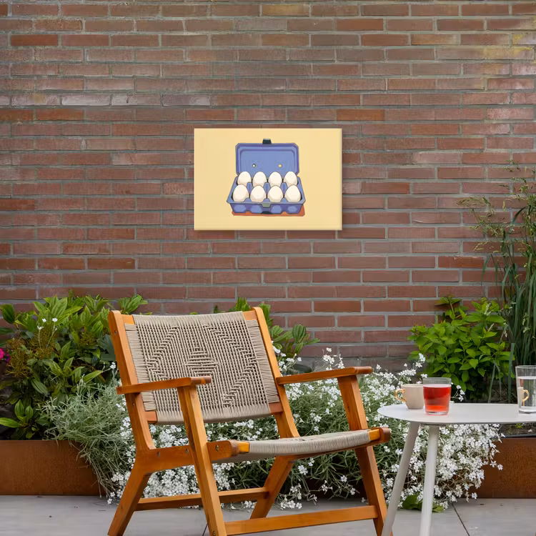 Eieren - Doos - Minimalistisch - Blauw Tuinposter op houten frame 2 cm dik klein -sfeer3