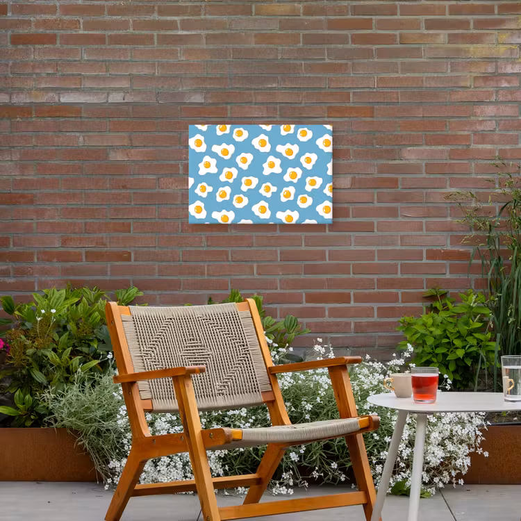 Eieren - Dooiers - Blauw Tuinposter op houten frame 2 cm dik klein 845 -sfeer3