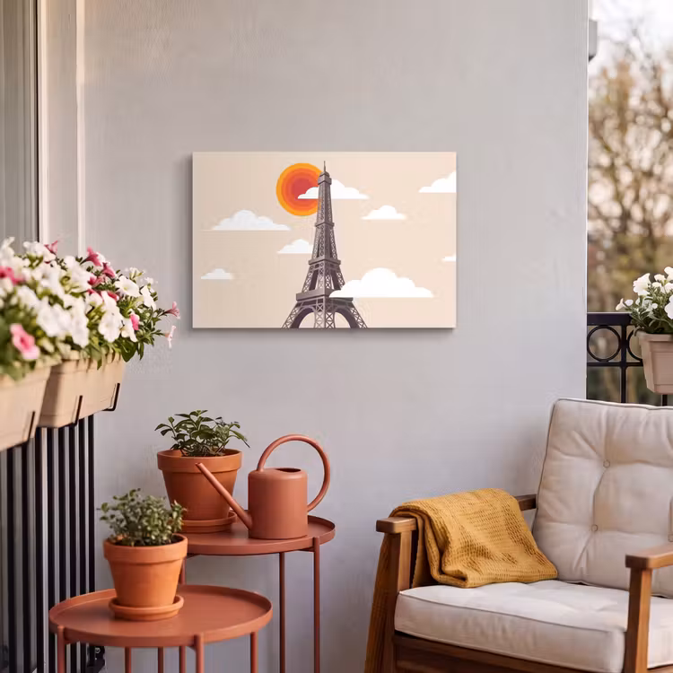 Eiffeltoren - Zon - Architectuur - Abstract - Beige Tuinposter op houten frame 2 cm dik klein -sfeer1