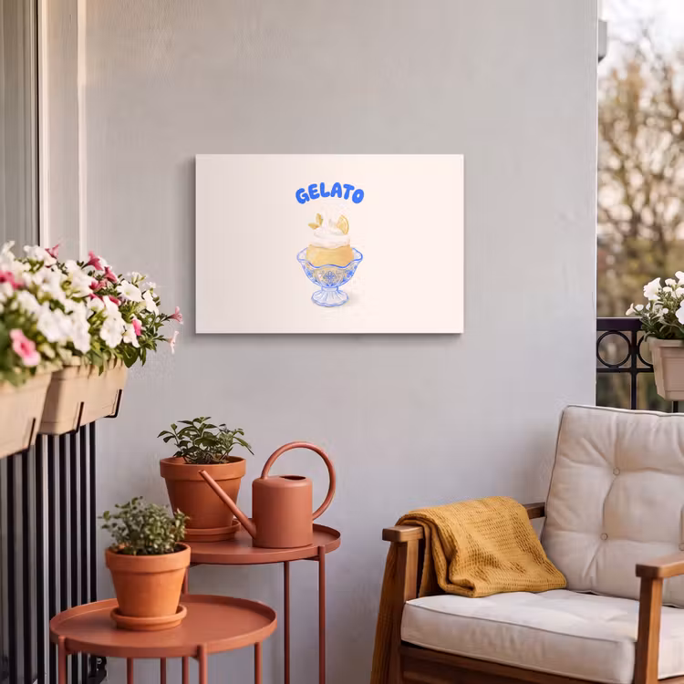 IJs - Citroen - Illustratie - Geel - Dessert Tuinposter op houten frame 2 cm dik klein -sfeer1