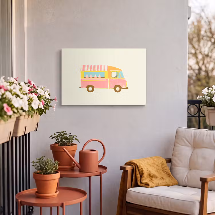 Ijskar - Retro - Softijsjes - Roze Tuinposter op houten frame 2 cm dik klein -sfeer1