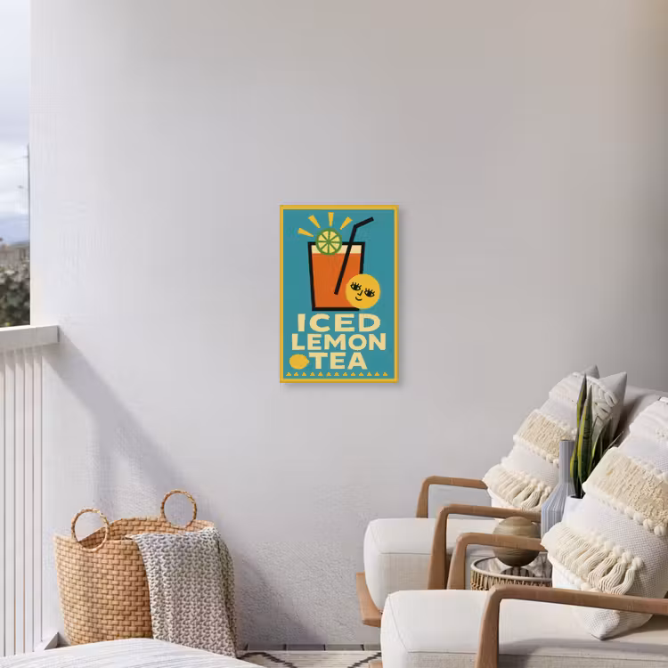 Ijsthee - Illustratie - Blauw - Citroen Tuinposter op houten frame 2 cm dik klein -sfeer1