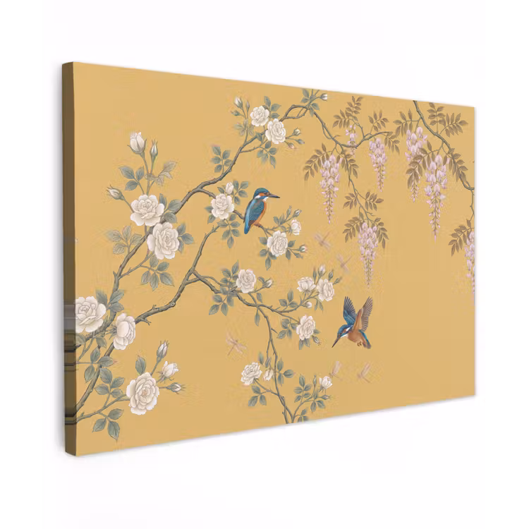 IJsvogels - Bloesem - Geel Tuinposter op houten frame 2 cm dik klein -3d