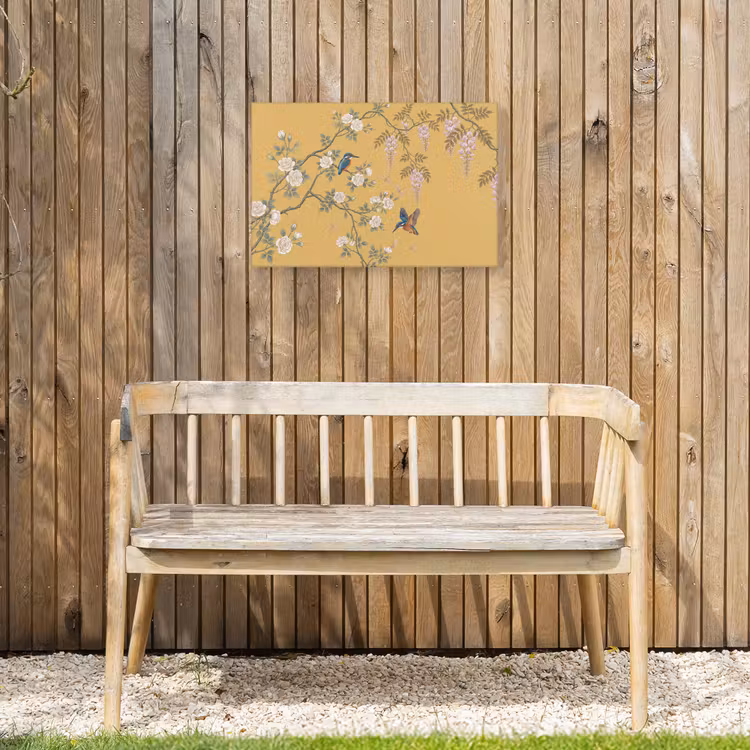 IJsvogels - Bloesem - Geel Tuinposter op houten frame 2 cm dik klein -sfeer4