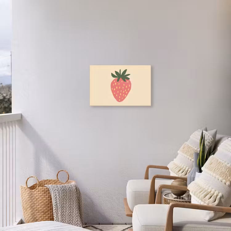 Aardbei - Minimalistisch - Rood - Fruit Tuinposter op houten frame 2 cm dik klein -sfeer1