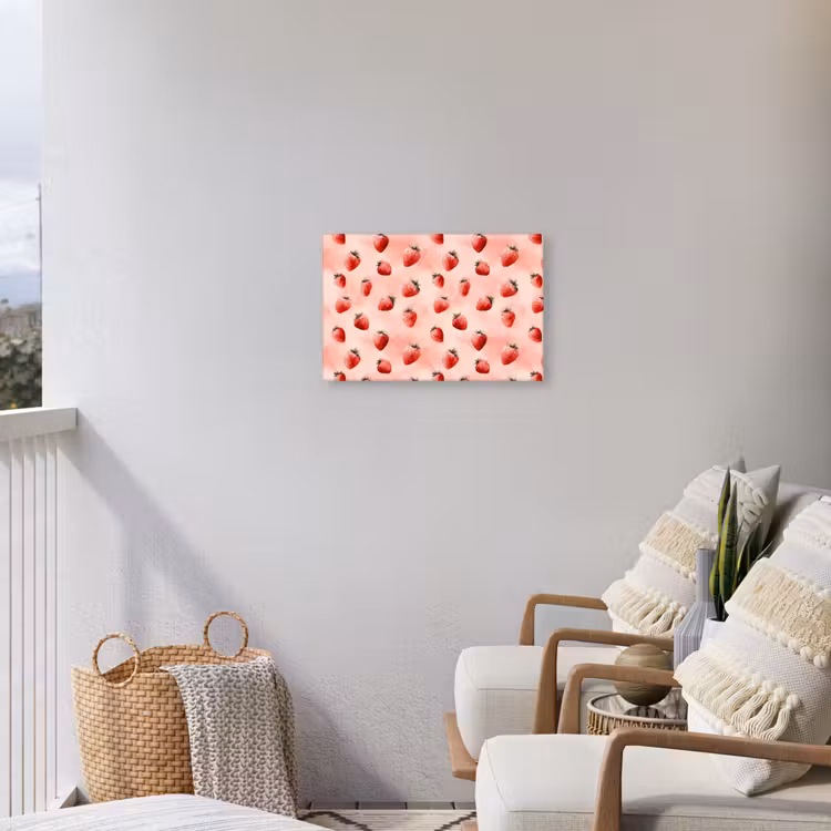 Aardbei - Patroon - Roze Tuinposter op houten frame 2 cm dik klein 845 -sfeer1