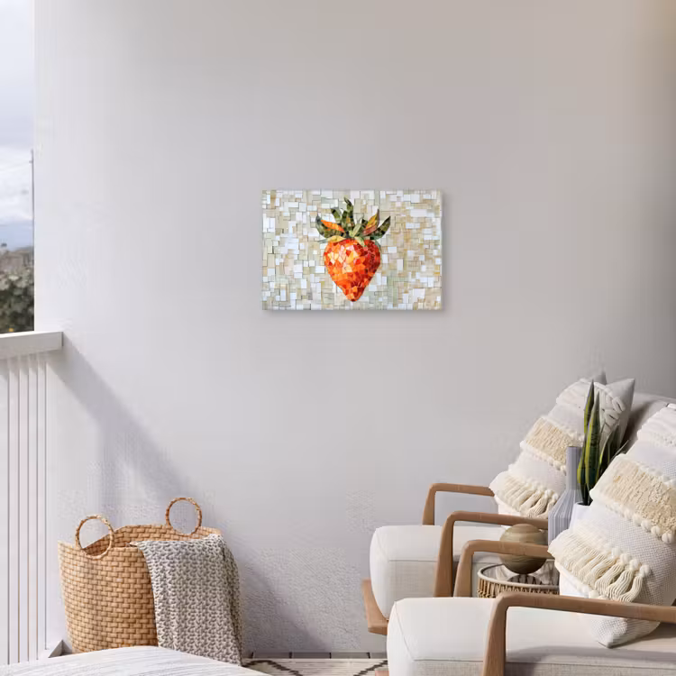 Aardbei - Rood - Mozaïek - Fruit Tuinposter op houten frame 2 cm dik klein -sfeer1