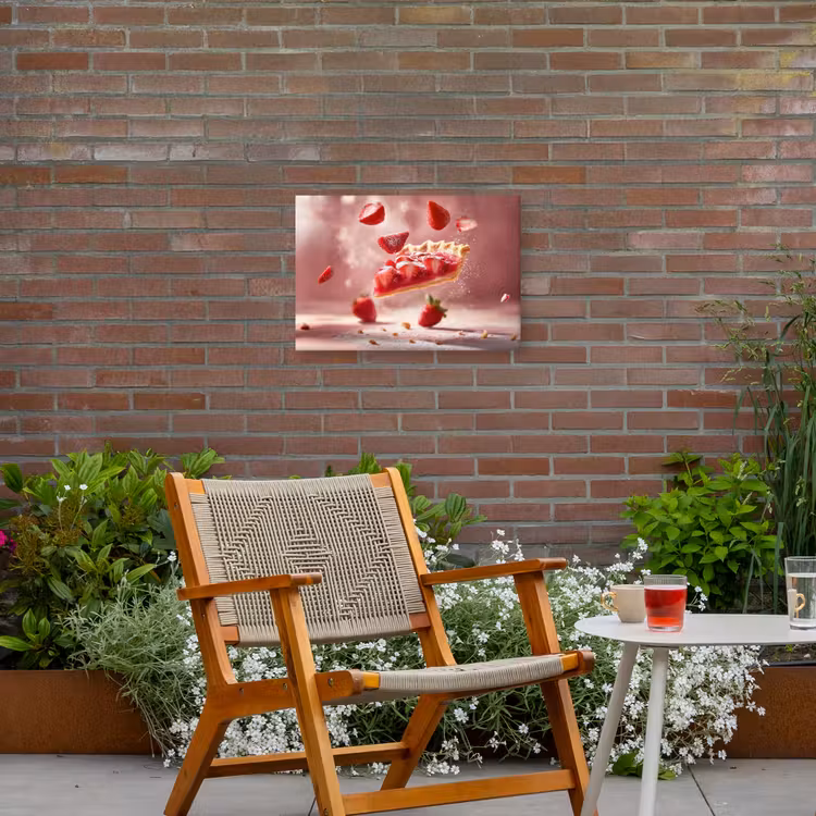 Aardbei - Taart- Eten - Roze Tuinposter op houten frame 2 cm dik klein -sfeer3