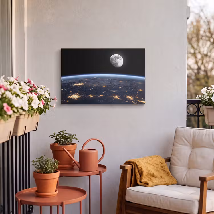 Outdoor Leinwand - Erde – Nacht – Weltraum - Aarde - Nacht - Ruimte Tuinposter op houten frame 2 cm dik klein