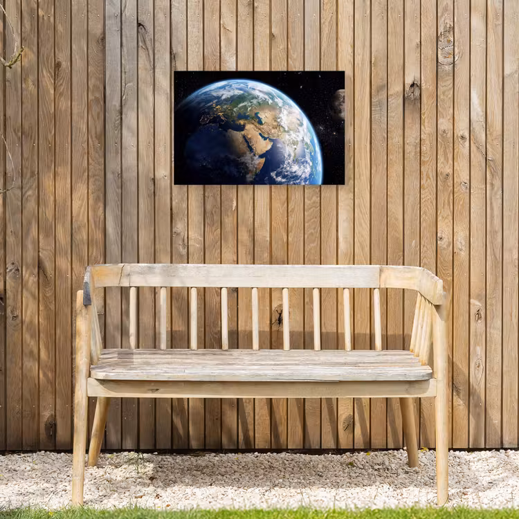 Aarde - Ruimte - Blauw - Groen Tuinposter op houten frame 2 cm dik klein -sfeer4