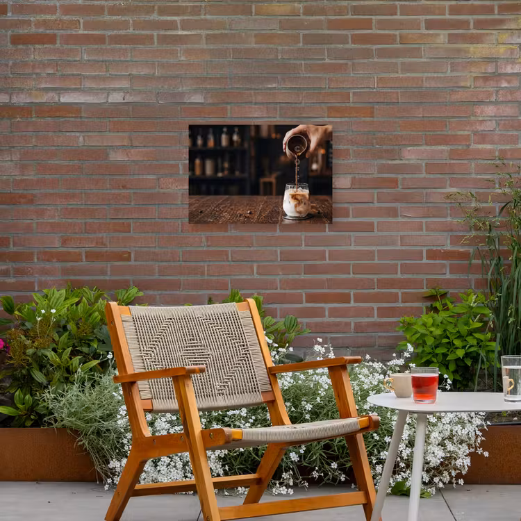 Espresso - Melk - Café Tuinposter op houten frame 2 cm dik klein -sfeer3