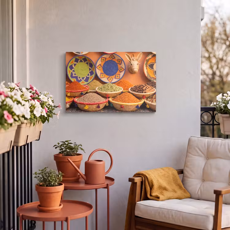 Outdoor Leinwand - Essen – Farbenfroh – Kultur - Eten - Kleurrijk - Cultuur Tuinposter op houten frame 2 cm dik klein