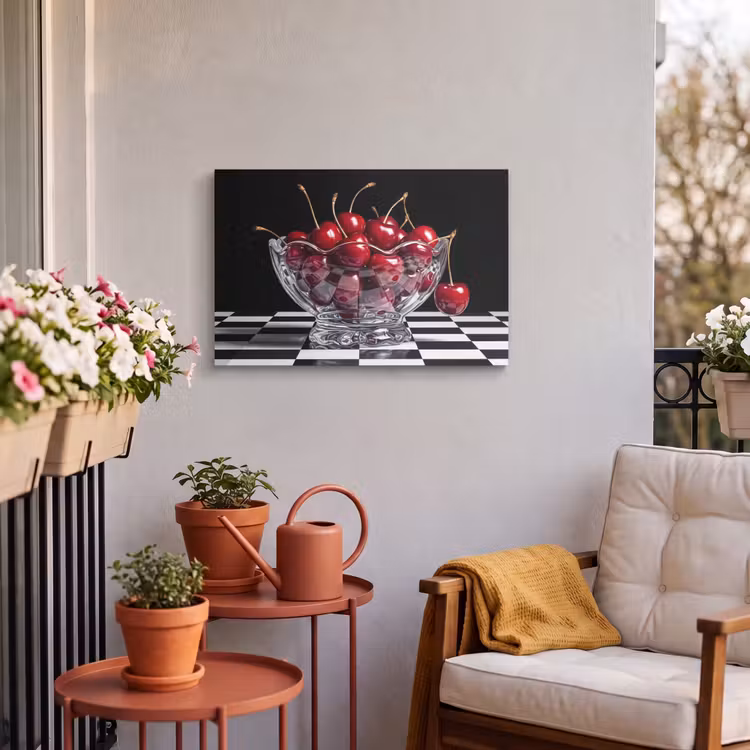 Outdoor Leinwand - Essen – Kirschen – Rot - Eten - Kersen - Rood Tuinposter op houten frame 2 cm dik klein