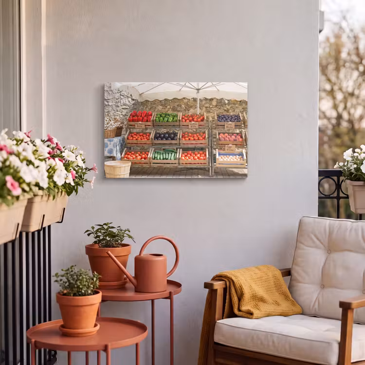 Outdoor Leinwand - Essen – Markt – Frisch - Eten - Markt - Vers Tuinposter op houten frame 2 cm dik klein