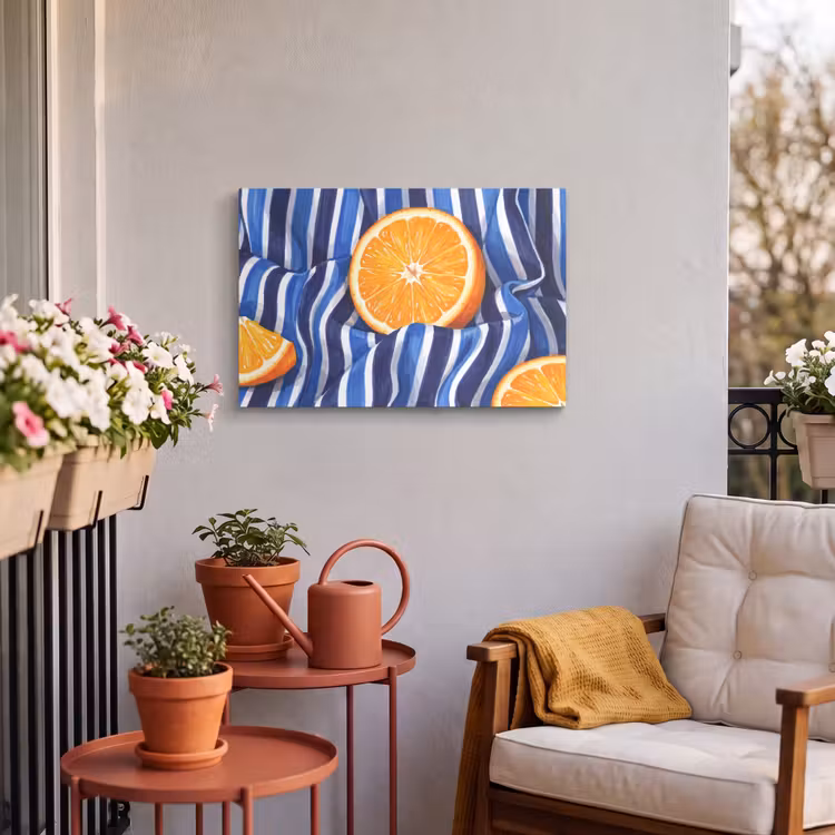 Outdoor Leinwand - Essen – Obst – Orange - Eten - Fruit - Oranje Tuinposter op houten frame 2 cm dik klein