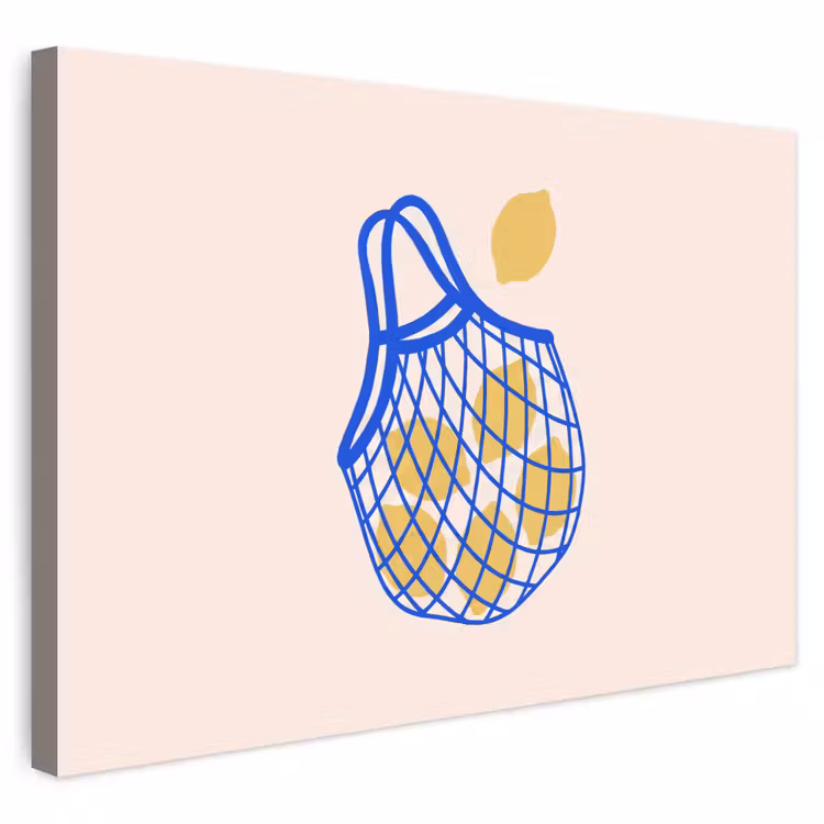 Eten - Citroen - Boodschappen - Abstract - Geel - Blauw Tuinposter op houten frame 2 cm dik klein -3d