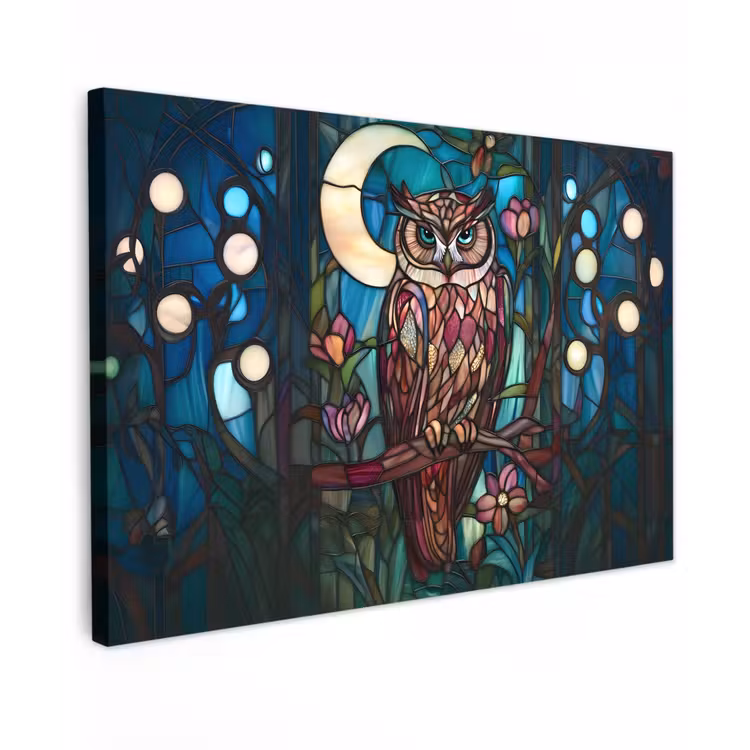 Uil - Mozaïek - Maan - Nacht Tuinposter op houten frame 2 cm dik klein -3d