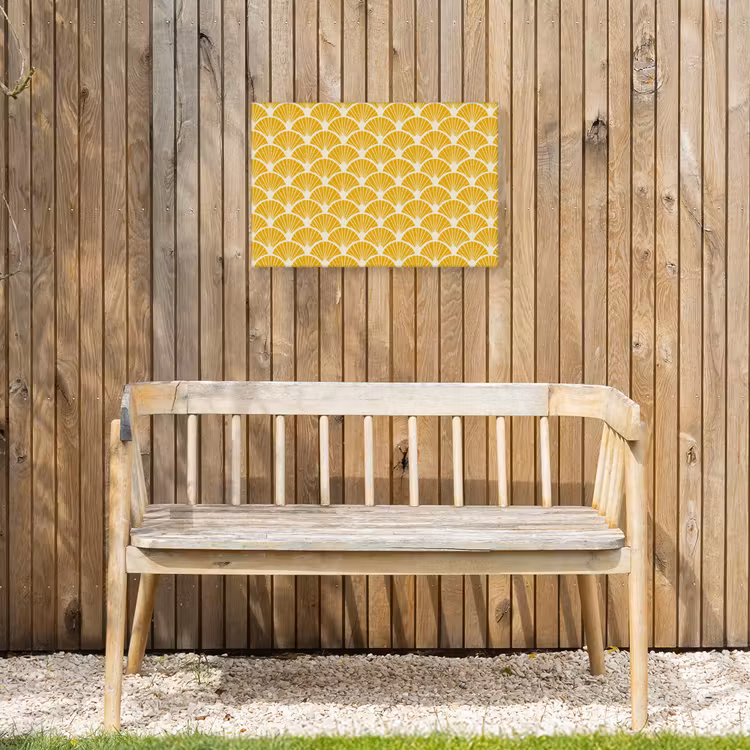 Waaiers - Art Deco - Retro - Okergeel Tuinposter op houten frame 2 cm dik klein 845 -sfeer4