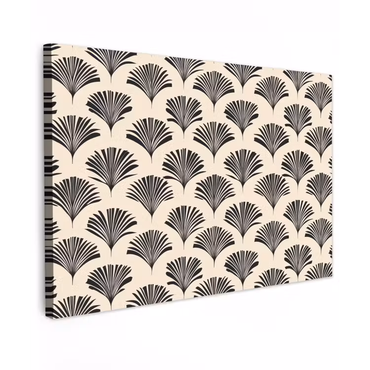 Waaiers - Botanisch - Zwart - Beige Tuinposter op houten frame 2 cm dik klein 845 -3d