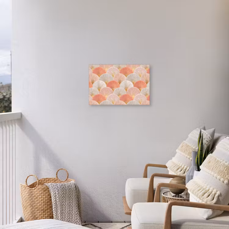 Waaiers - Goud - Roze Tuinposter op houten frame 2 cm dik klein 845 -sfeer1