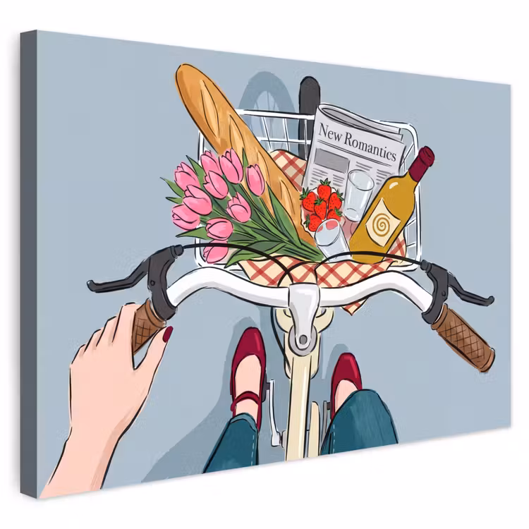 Fiets - Picknick - Zomer - Illustratie Tuinposter op houten frame 2 cm dik klein -3d
