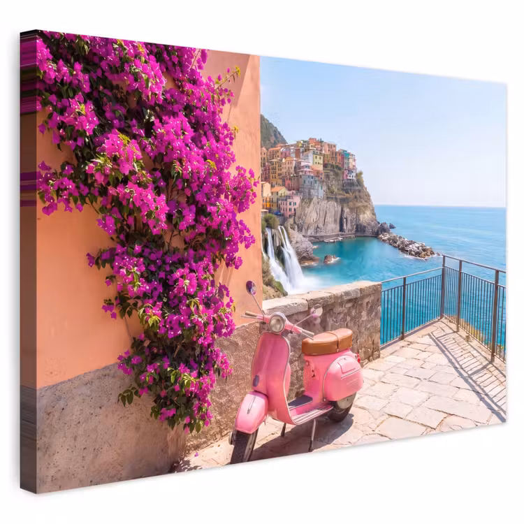 Voertuig - Roze - Kust - Zomer - Reizen Tuinposter op houten frame 2 cm dik klein -3d