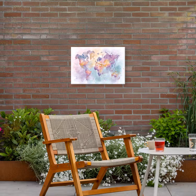 Verf - Wereldkaart - Druppels - Paars Tuinposter op houten frame 2 cm dik klein -sfeer3