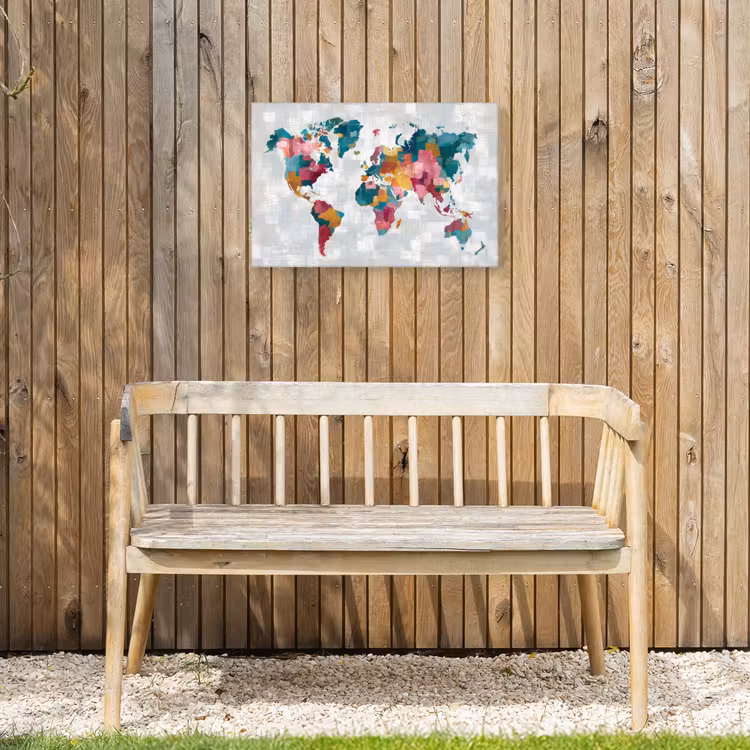 Kleurvakken - Wereldkaart - Texturen - Roze Tuinposter op houten frame 2 cm dik klein -sfeer4