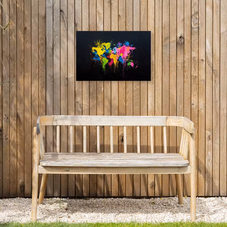 Verfspatten - Explosie - Kleurrijk - Wereldkaart Tuinposter op houten frame 2 cm dik klein -sfeer4