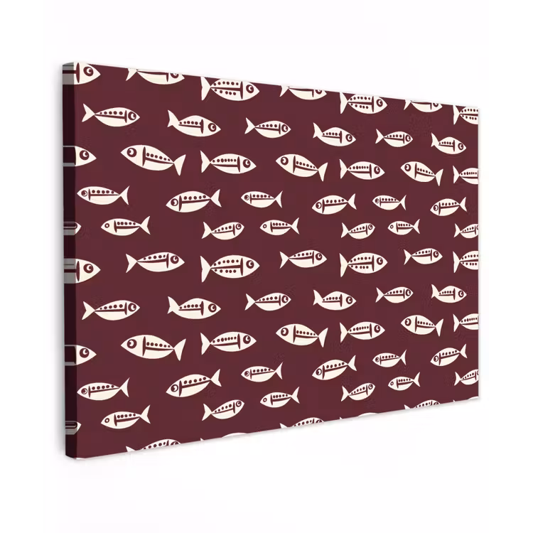 Vissen - Grafisch - Patroon - Donker Tuinposter op houten frame 2 cm dik klein 845 -3d
