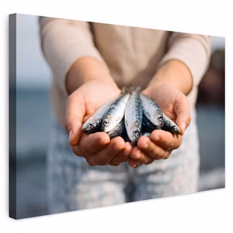 Outdoor Leinwand - Fisch – Hände – Natur - Vis - Handen - Natuur Tuinposter op houten frame 2 cm dik klein