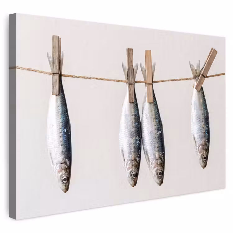 Outdoor Leinwand - Fisch – Hängend – Essen - Vis - Hangend - Eten Tuinposter op houten frame 2 cm dik klein