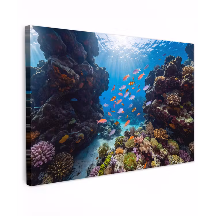 Vis - Koraalrif - Onderwater - Levendig - Blauw Tuinposter op houten frame 2 cm dik klein -3d