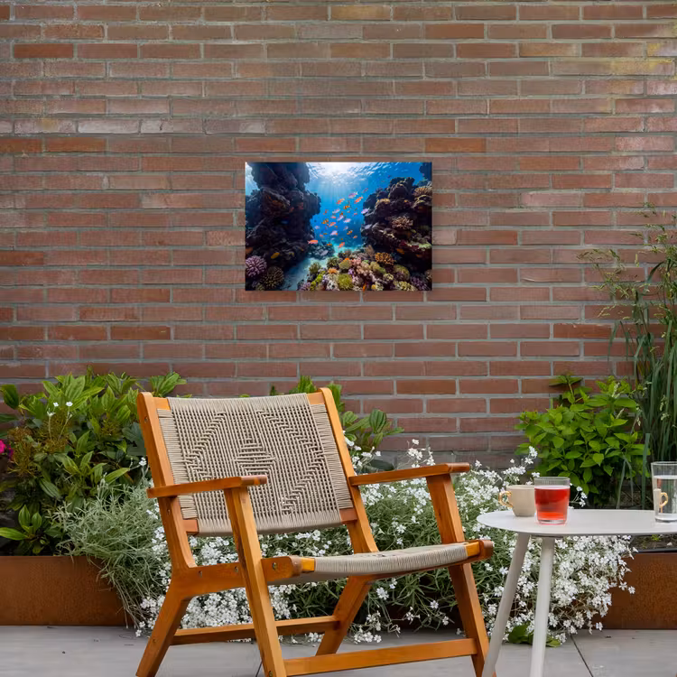 Vis - Koraalrif - Onderwater - Levendig - Blauw Tuinposter op houten frame 2 cm dik klein -sfeer3