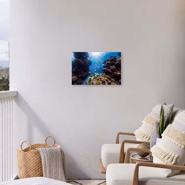Vis - Koraalrif - Onderwater - Levendig - Blauw Tuinposter op houten frame 2 cm dik klein -sfeer1