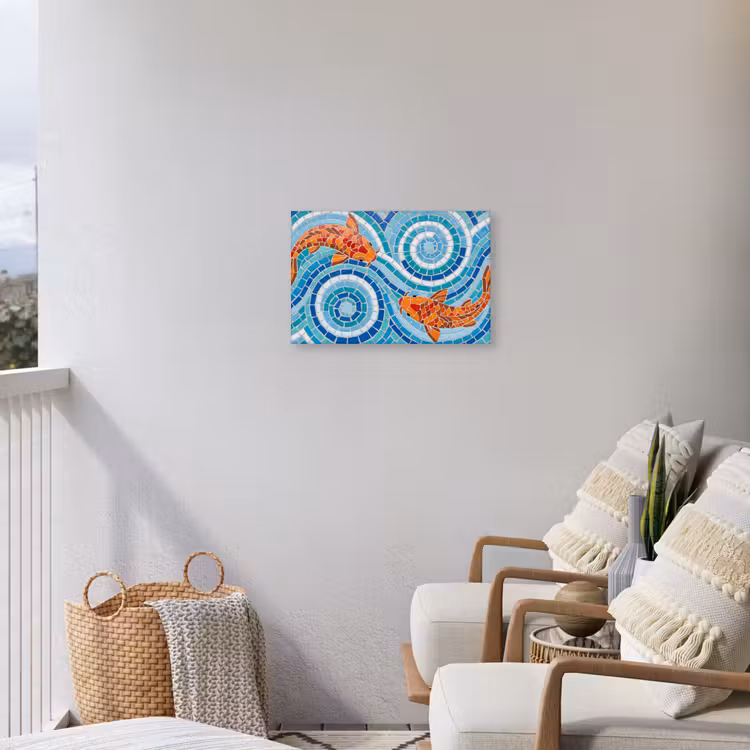 Vis - Mozaïek - Water - Decoratief - Blauw Tuinposter op houten frame 2 cm dik klein -sfeer1