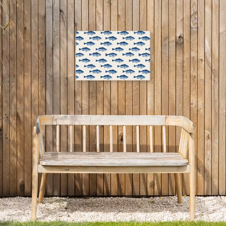 Vis - Patroon - Blauw Tuinposter op houten frame 2 cm dik klein 845 -sfeer4